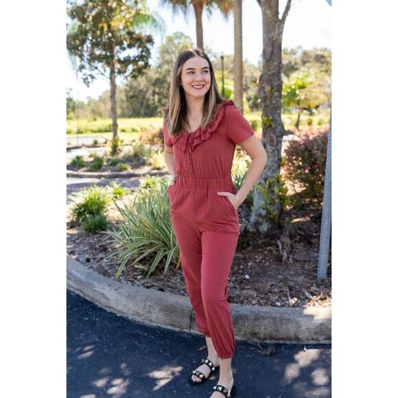 Entro Women's Size Small Nwt SET THE VIBE V-NECK JUMPSUIT - Picture 1 of 11